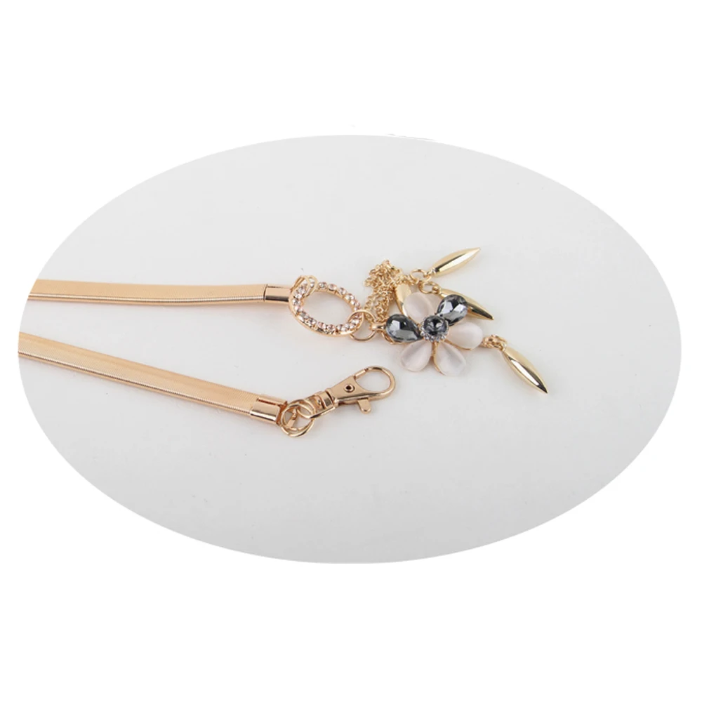 Ladies Elastic Metal Hanging Ring Pendant Waist Chain Dress Waistband Belt Décor LLBLT0319