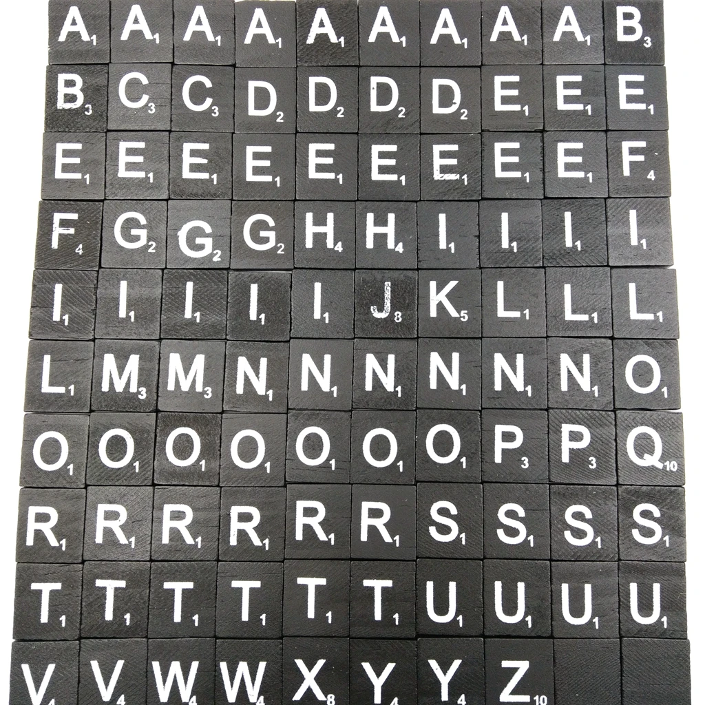 100 Pcs Wooden 26 Alphabet Tiles Black Letters & Numbers For Game Crafts