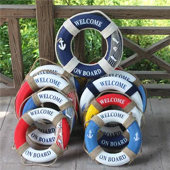 

30cm Welcome Wall ornament Life Buoy Foam Aboard Nautical Life Lifebuoy Ring Boat Wall Hanging Mediterranean Style Home Decor