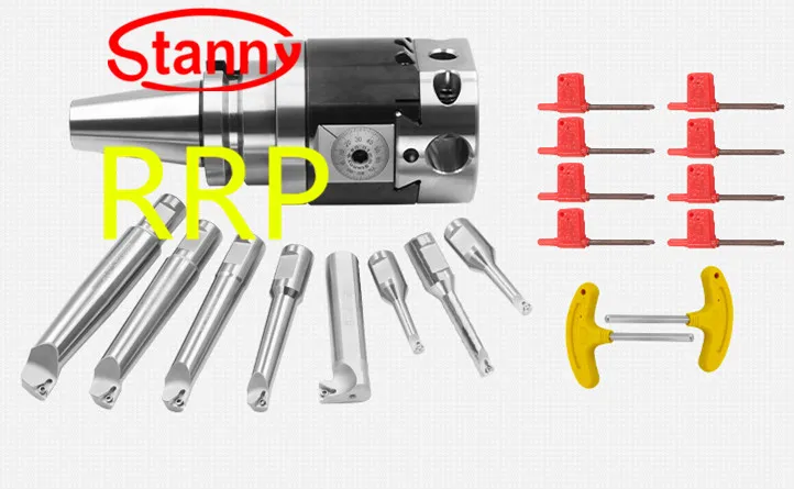 

Taper BT40, 1pc NBH2084 boring head+1pc BT40 boring shank+8pcs boring bar+3 boxes insert, Accuracy 0.01mm, boring range: 8-280mm