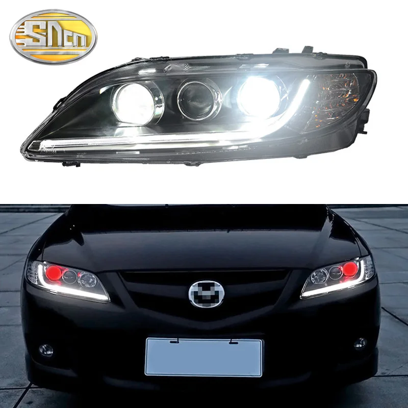 SNCN автомобильный Стайлинг светодиодный светильник на голову для Mazda 6 2003-2012 светодиодный DRL галогенный сигнал поворота светильник светодиодный Красный Дьявол глаза головная лампа в сборе