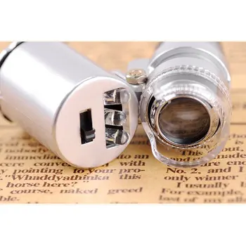

High Quality Silver Portable 60X LED Portable Pocket Mini Microscope Magnifier Jeweler Loupes Glass Lens