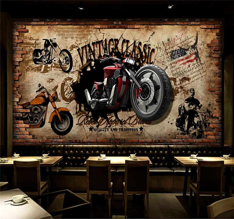 

Custom 3D wallpaper mural retro motorcycle nostalgic brick wall background decoration wall interior decoration painting