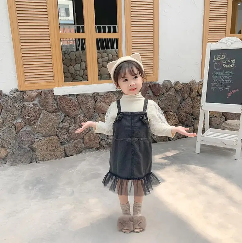 

Korea Style 2019 Fall Jean Vest Dresses For Girls Princess, Children Cute Dress 5 pcs/lot, Wholesale