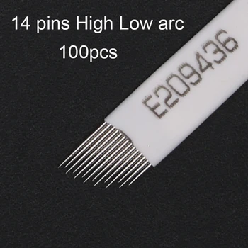 

100pcs Microblading Fog Needle High Low arc 14 Pin Permanent Makeup needles Eyebrow Tattoo For 3D Embroidery Manual Tattoo Pen