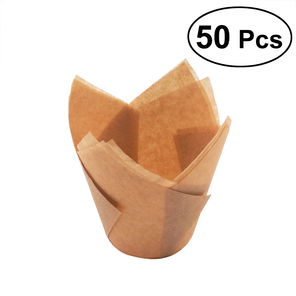 50pcs Golden 50 шт., 100 шт., обертки для кексов, бумажные стаканчики для торта, формы тюльпана, вкладыши для кексов, чашки для торта, для свадьбы, дня рождения, вечеринки - Цвет: 50pcs Golden