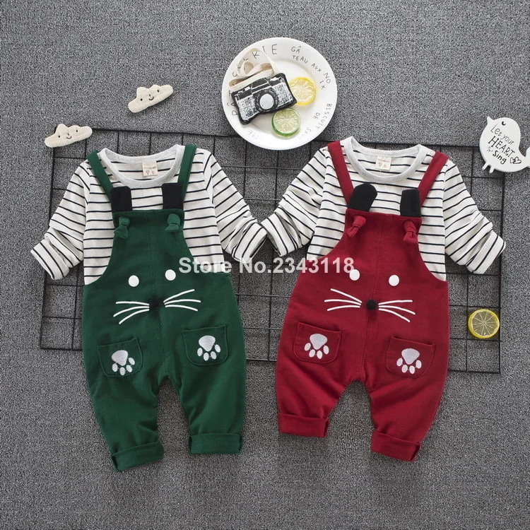 

Autumn Children's Clothing Sets 0-4 Machine Mouse Straps Boys And Girls Suit 3 Colors Coat +pant