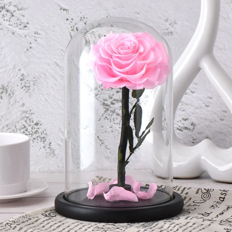Вечный цветок розы с куполом стекло черный чехол искусственный цветок подарок на год Валентина Рождество Gif хорошее украшение дома