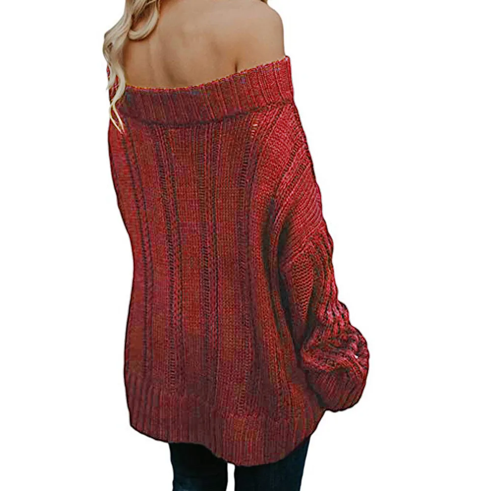  Off Shoulder Loose Slash Neck Sweater Pullover Blouse
