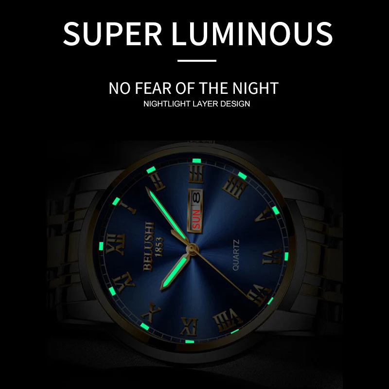 POEDAGAR Top Brand Luxury Mens Watches Luminous Waterproof Stainless Steel Watch Men Date Calendar Business Quartz Wristwatch