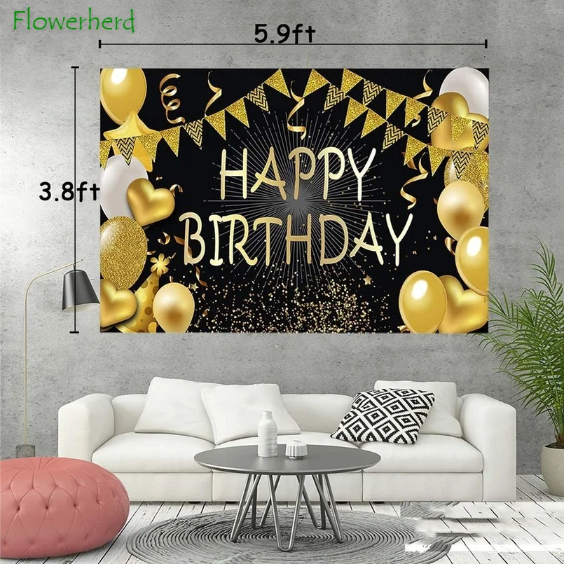 50th Style Happy Birthday Banner Backdrop Decorations Extra Large Fabric Black Rose Gold Birthday Sign Poster Photography Backdrop Banner for Anniversary Birthday Party Decorations Supplies 