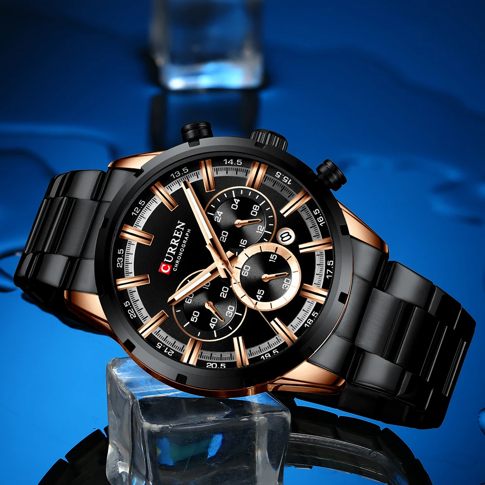CURREN Роскошные Брендовые спортивные часы мужские кварцевые наручные часы с хронографом со светящимися стрелками 8355 модные часы из нержавеющей стали