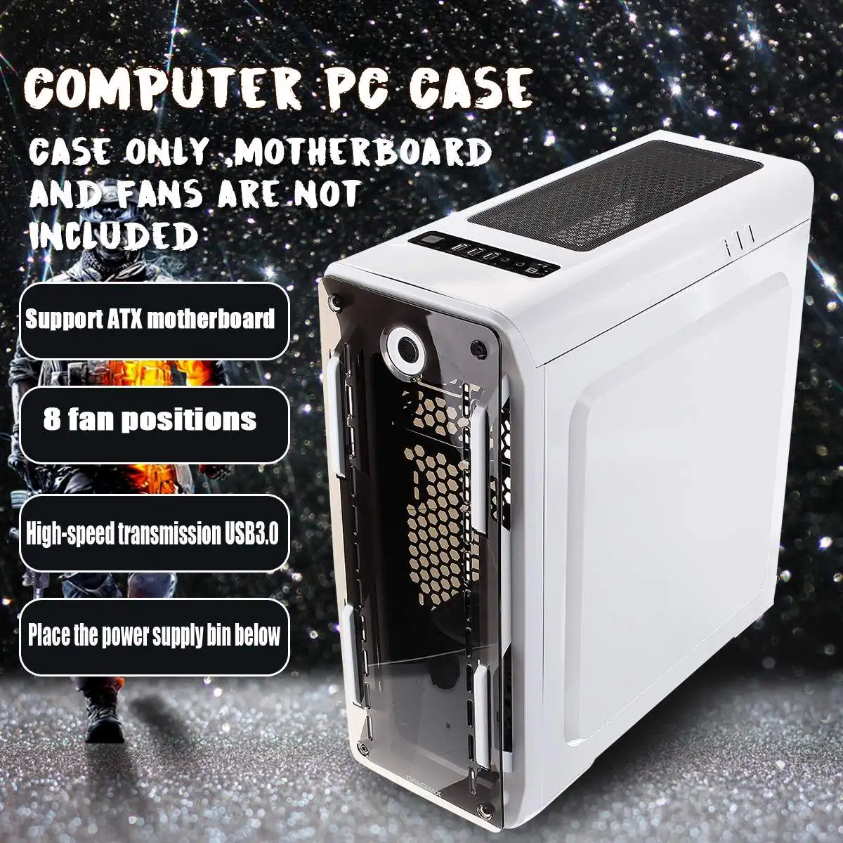 

Upgraded Version Computer Case Support ATX/Micro ATX Motherboard USB3.0 PC Case Fast Heat Dissipation Can Turn 8 Fans