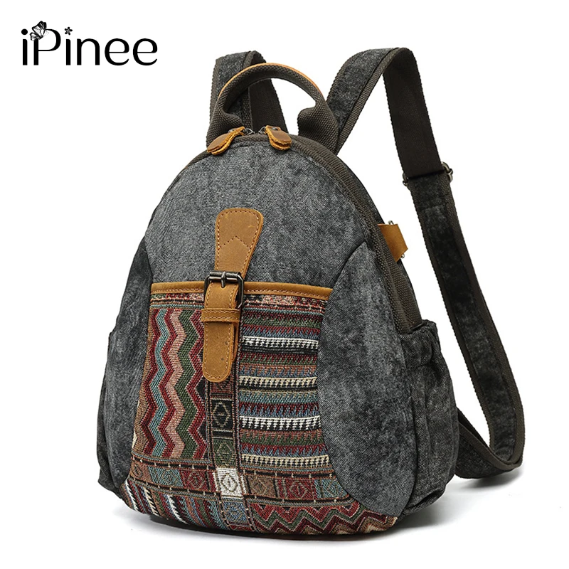 

iPinee Women Canvas Backpacks High Quality Female National Pattern Vintage Backpack For Girls School Bag Ladies Travel Bagpack