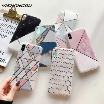 

Plating Geometric Soft Silicone Case Cover For iPhone 11 Pro XS MAX X XR 7 8 6 6S Plus Soft IMD Electroplated Back Cover Coque