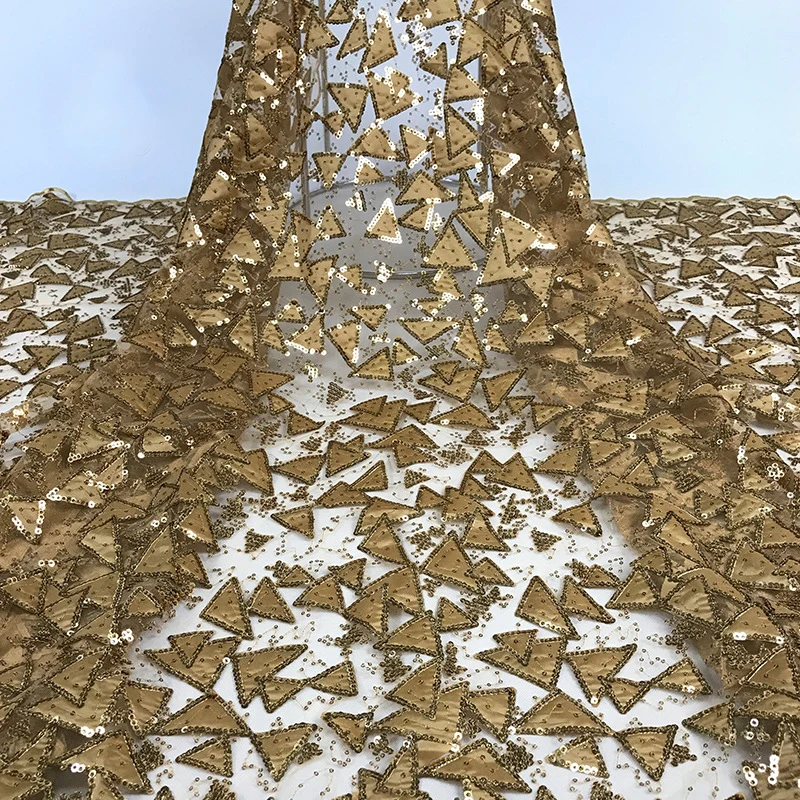 5 Ярд блестки вышитые ткани 3 см золотой посыпка+ 5 см треугольной формы высокого класса платье Дизайнер DIY ткани высокой моды