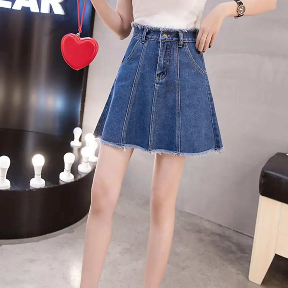 Новая весенняя плиссированная юбка с высокой талией, джинсовые юбки Harajuku, однотонная трапециевидная Матросская юбка размера плюс, мини-юбка из джинсовой ткани