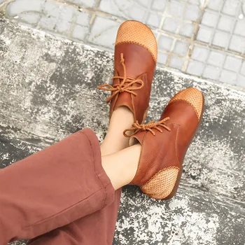 

2020 New Leather Stitching Casual Shoes Women's Convenient Shoelace Ankle Boots Women's Cross-Border One Product Dropshipping