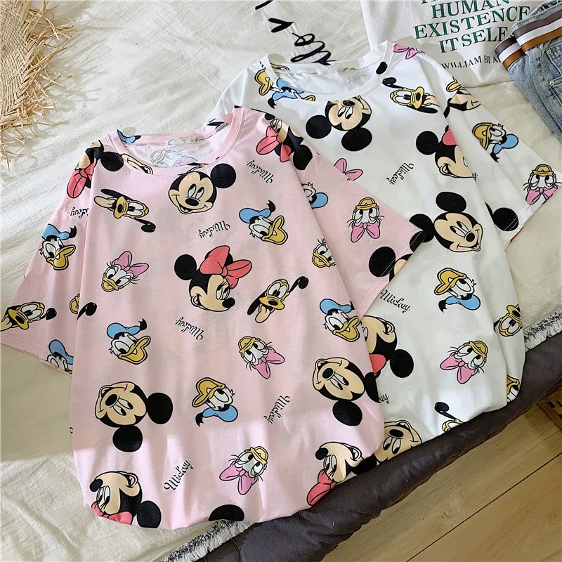 GCAROL 2020 Spring Summer Women Cartoon T-shirt Oversized Graphic Stripes Graffiti Long Tees Multi-design harajuku Tops