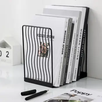 

1 Pair Nordic Iron Bookends Book Stand Support Desktop Office Magazine Organizer Non Slip Rack Shelf Holder
