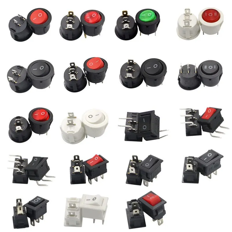 

5/10pcs KCD1 23MM Round Rocker Switch 2/3Pin ON-OFF-ON 2/3 Position 6A/250V 3A/250V SPST LED Car Push Button Switch With Light