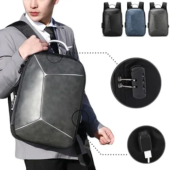 

Fashion Unisex Leather Shoulder Bags USB Rechargeable Backpack Laptop Package