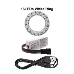 USB-Powered RGB LED Pixel Ring with SP110E Controller (16LEDs White Kit)