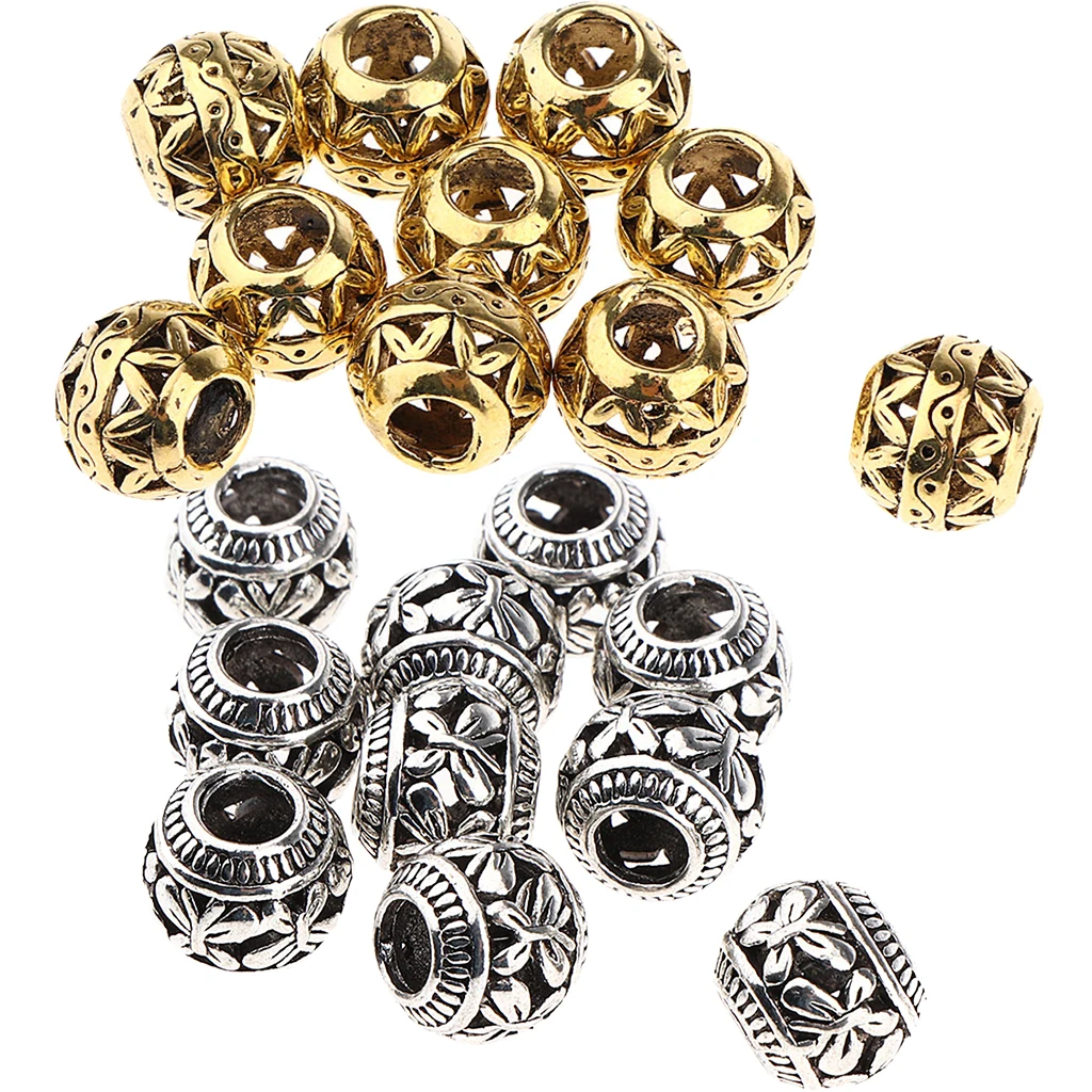 20Pcs Metal Spacer Bead Tubes Dreadlocks Beads Hair Braiding Jewelry Hair Beard Decoration DIY Accessories, Hippie Style