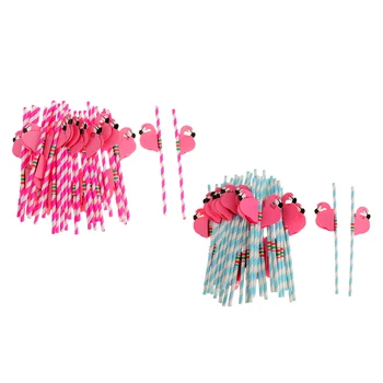 

Pack of 50pcs Novelty Flamingo Striped Straws Hawaiian Party Table Decor