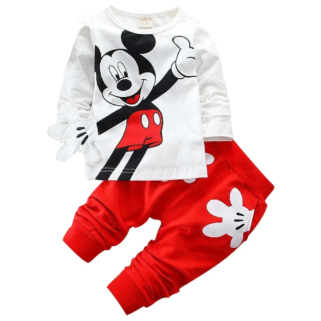 Conjuntos de ropa de dibujos animados para bebés, niños, niñas, Mickey Mouse, Minnie, camiseta de larga algodón, trajes de pantalones, infantil - AliExpress