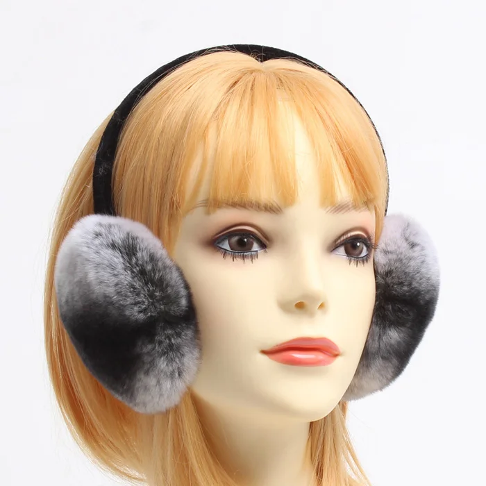 Winter Natural Real Rex Rabbit Fur Earmuff Women Warm Soft Rex Rabbit Fur Ear Muffs Brand Fashion Genuine Real Fur Earlaps - Color: grey