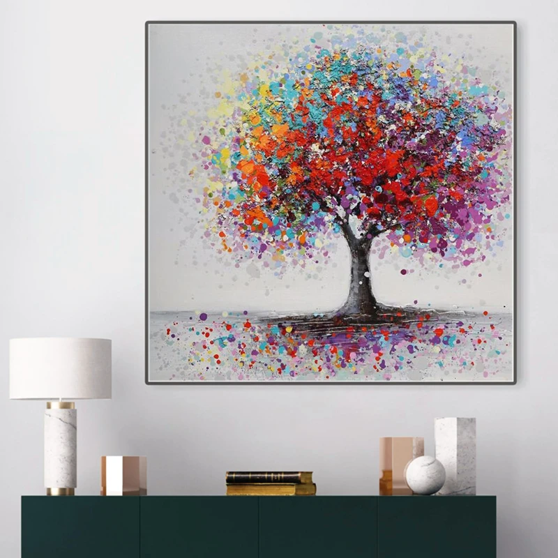 Pinturas al óleo de paisaje de árboles abstractos, impresiones en lienzo de  Arte colorido, imágenes de pared para sala de estar, Cuadros|Pintura y  caligrafía| - AliExpress