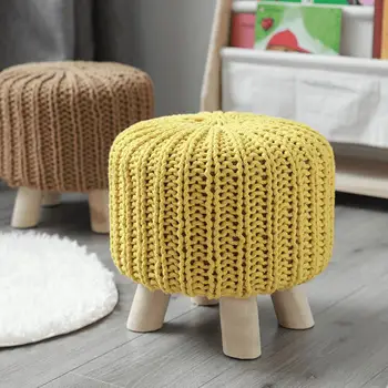 

Fashion Round Stool Handmade Wool Knitting Stool Children's Stool Woven Small Stool Home Shoe Stool Small Stool