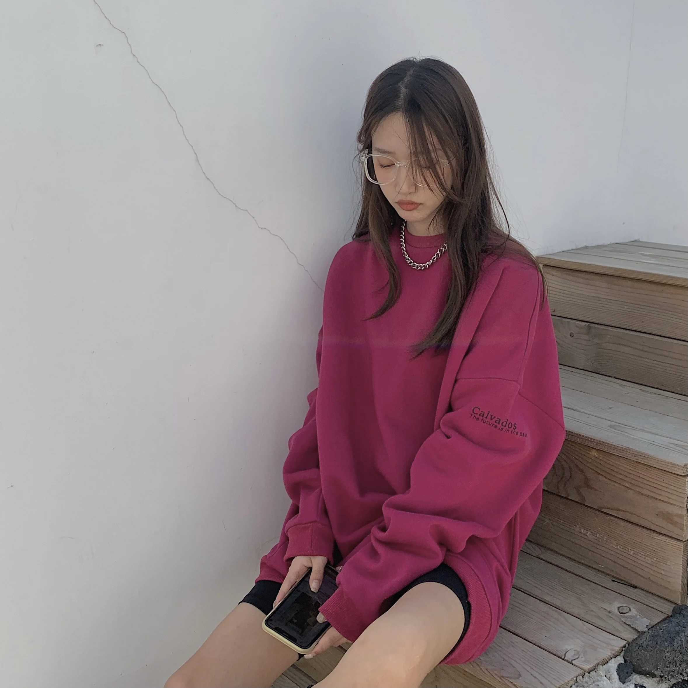 

2020 autumn and winter plus velvet printed sweatershirt round neck pullover loose Korean bf lazy wind long sleeve top fashion