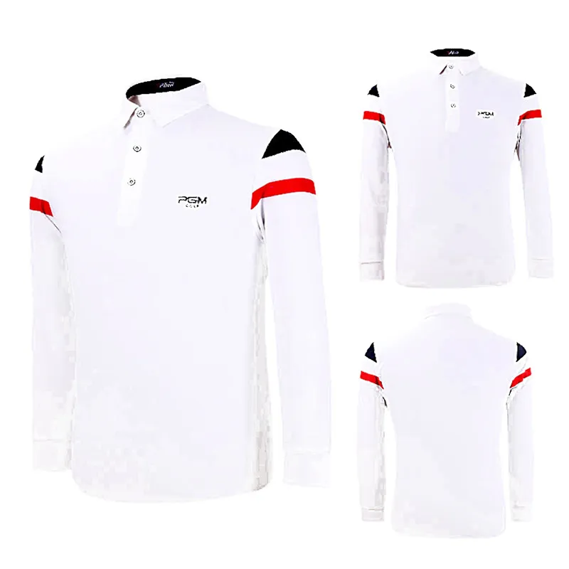 PGM рубашки для гольфа, рубашки для гольфа для мужчин, быстросохнущие футболки с длинным рукавом, полиэфирная дышащая одежда, мужские рубашки для гольфа, спортивная одежда - Цвет: white