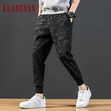 KUANGNAN, мужские камуфляжные брюки длиной до щиколотки, уличная одежда, спортивные брюки, мужские Модные бегуны, брюки мужские тренировочные хип-хоп 4XL, осень