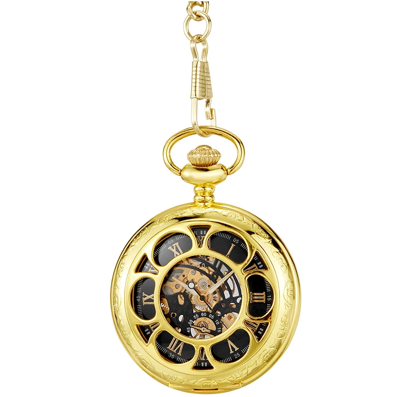 Mechanical Hand Wind Pocket Watch with Fob Chain