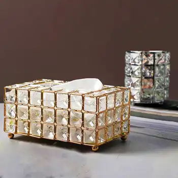 

New Tissue Case Storage Box Shinning Gold Silver Glass Paper Container for Restaurant Car Home Hotel