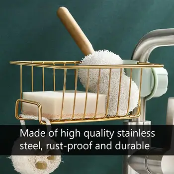 

1pc Kitchen Faucet Storage Rack Rotation Punch Free Tap Clip Storage Holder Gold