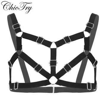 

Sexy Male Mens Adjustable Elastic Shoulder Body Chest Muscle Belts Strappy Body Cage Harness Belt for Roleplay Costume Clubwear