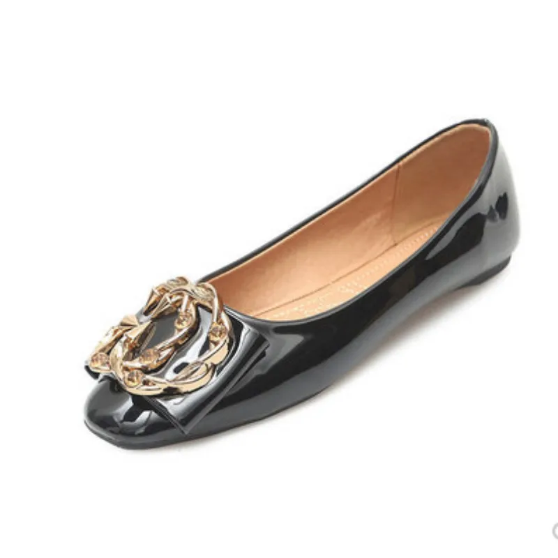 

Female Square Toe Patent Leather Flat Crystal Shoes New Arrivals 19 Black Red Spongy Sole For Tender Feet Fashion American Style