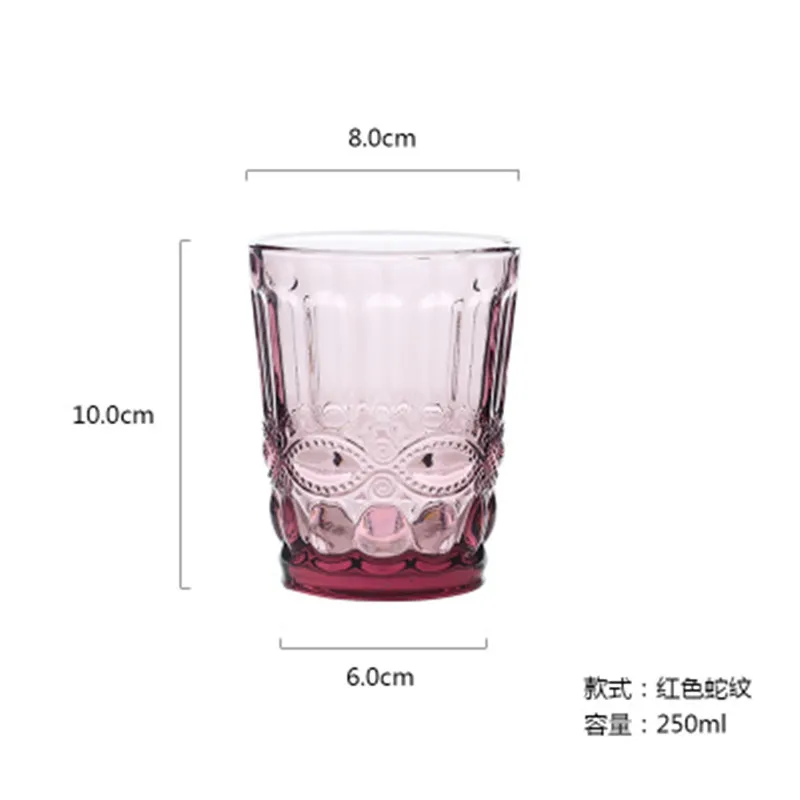 240-350 мл стеклянные стаканы для ВИСКИ Ретро винтажный рельефный бокал для красного вина гравировка тиснение для питья сока стекло es Ассорти бокал - Цвет: red flower