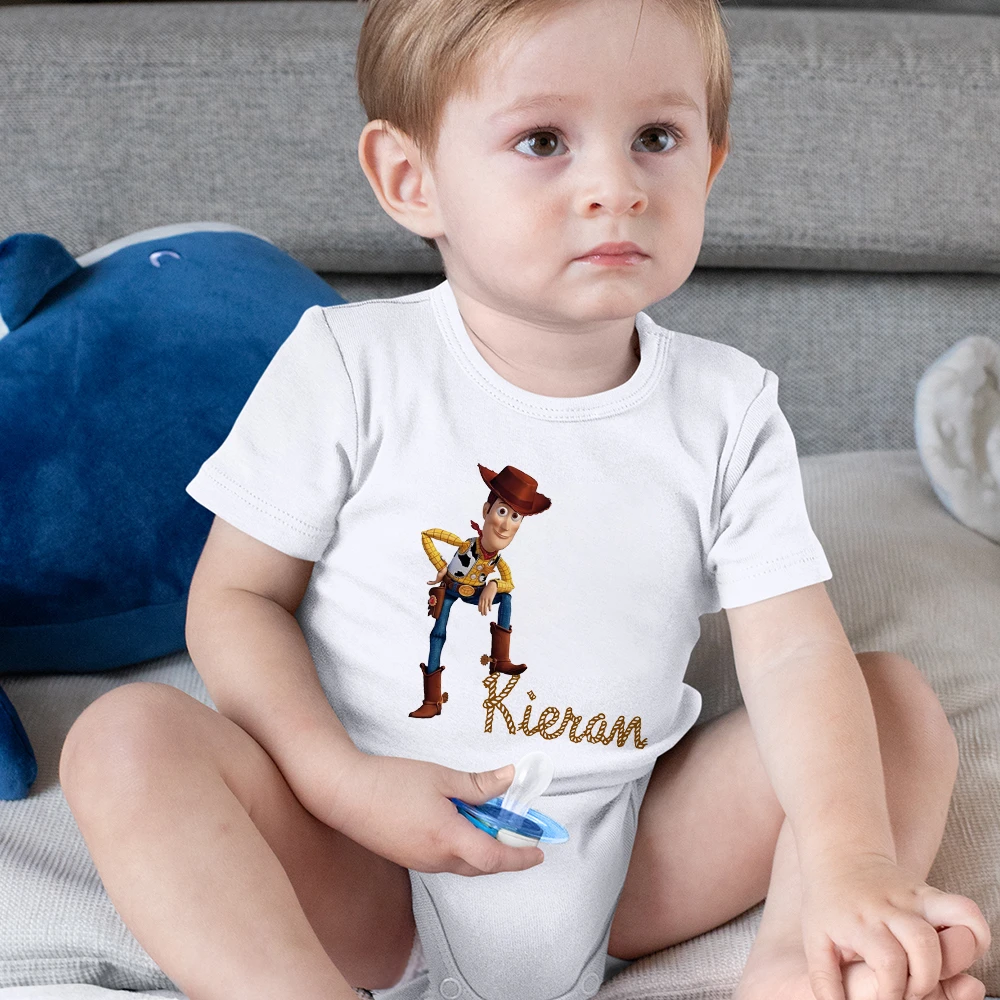 カウボーイウッディプリントベビーロンパース半袖夏の男の赤ちゃん服ディズニートイストーリーファッション幼児ボディスーツ新生児0 24m ボディスーツ Aliexpress