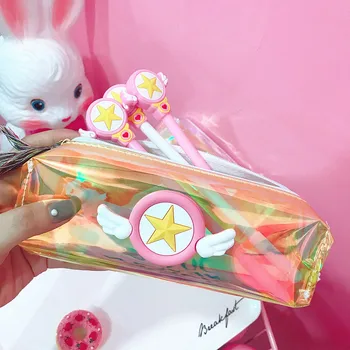 

Card Captor Sakura Anime Printed PVC Laser Student Pen Bags Creative Pencil Office Stationeries Storage Cartoon Cosmetic Bag New
