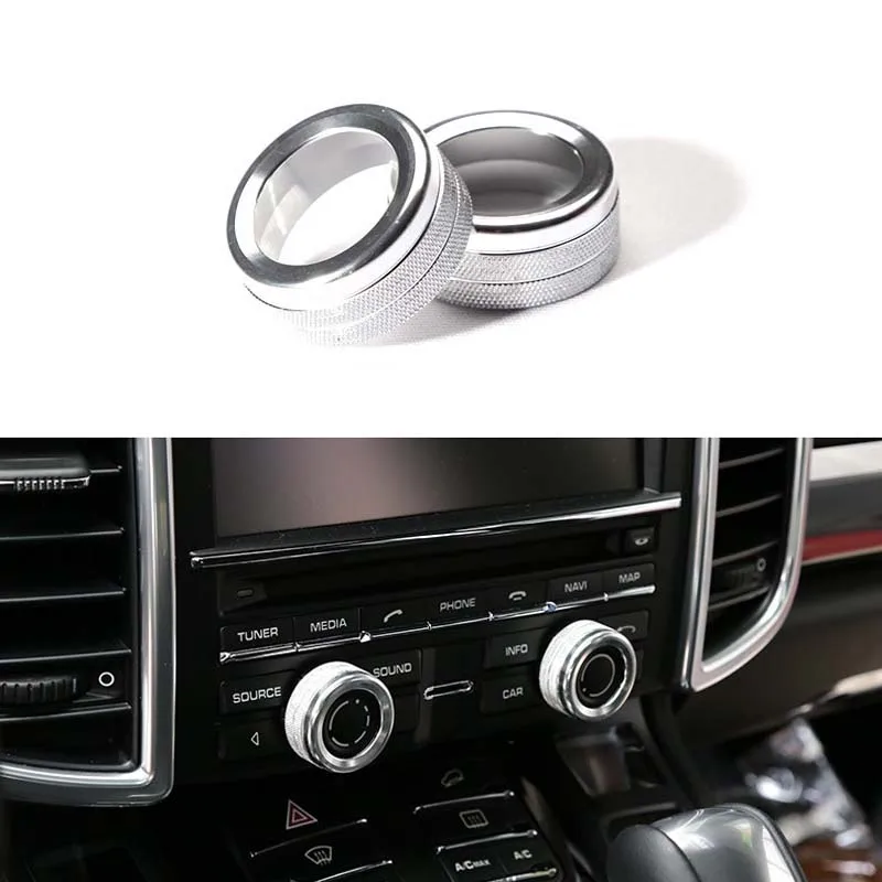 

Silver Stereo Media Volume Buttons Knob Ring Cover Trim Fit For Porsche Macan