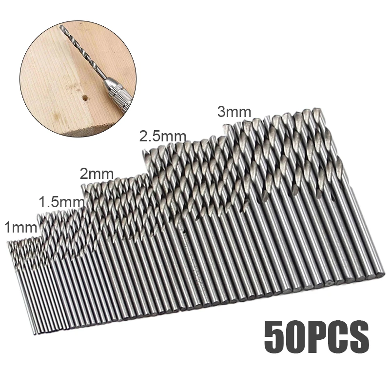 

50pcs/pack High Speed Steel Titanium Coated Twist Drill Bit 1-3mm HSS Drill Bit Set Tool Kit for DIY Home Building Power Tools