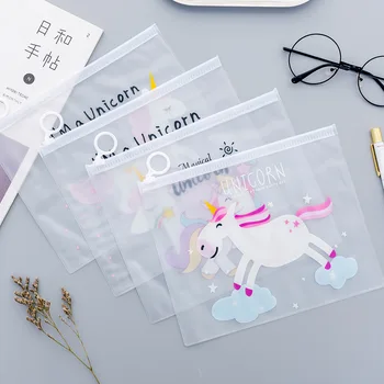

Cartoon Smile Unicorn Transparent PVC Document Bag File Folder Stationery Organizer