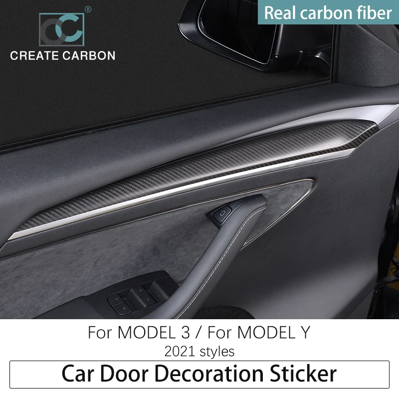 CREATE CARBON Interior Modification For Tesla Model 3 Y Car Door Inner Trim Real Carbon Fiber Accessories Parts | Автомобили и