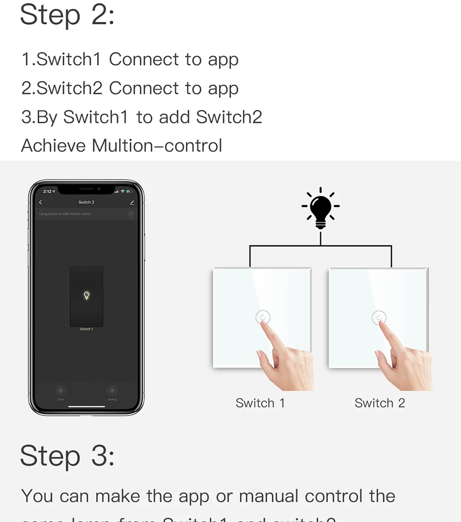 Bseed EU Standard The Base Of Wifi Touch Switch Function 1/2/3Gang  AC110~240V APP Control Wall Light Switch Without Glass Panel illuminated light switch