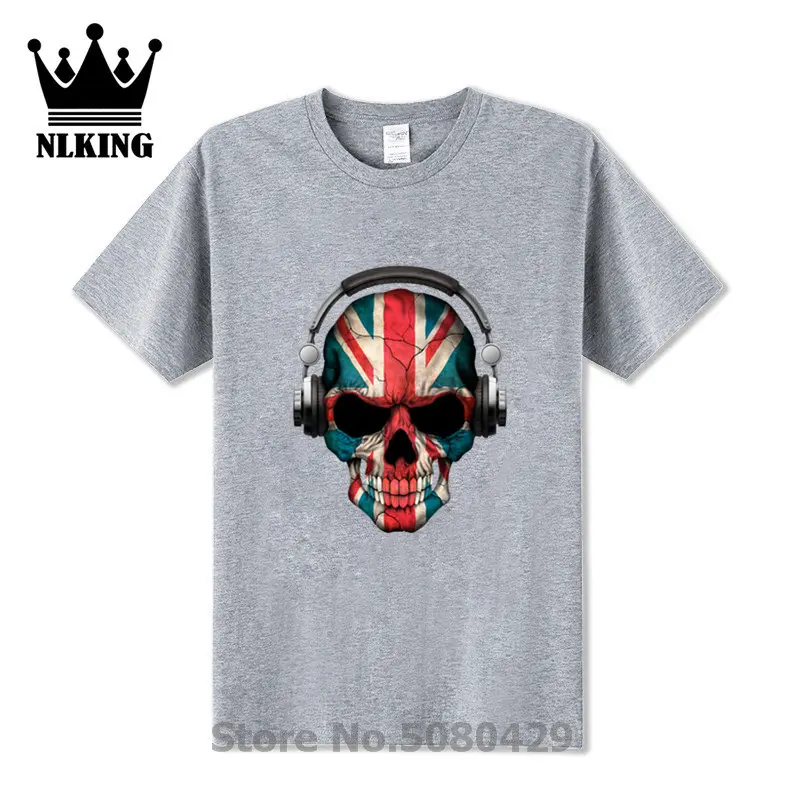 Tops British Flag Tees cotton sleeve Skull Dark Deejay terrifying England Style t shirt Men's Hip Hop Music Reggae Tshirt | Мужская